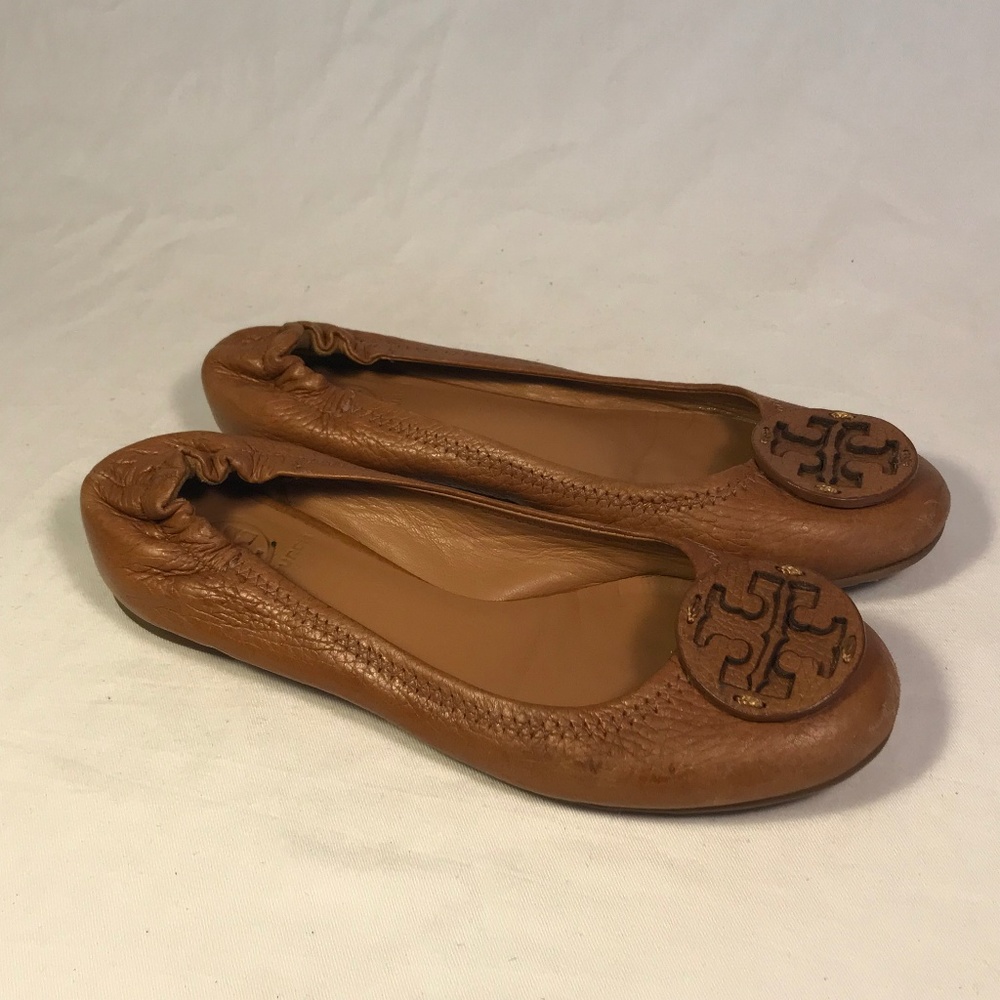 Tory Burch Reva Tan Leather Flats Women 6.5 M